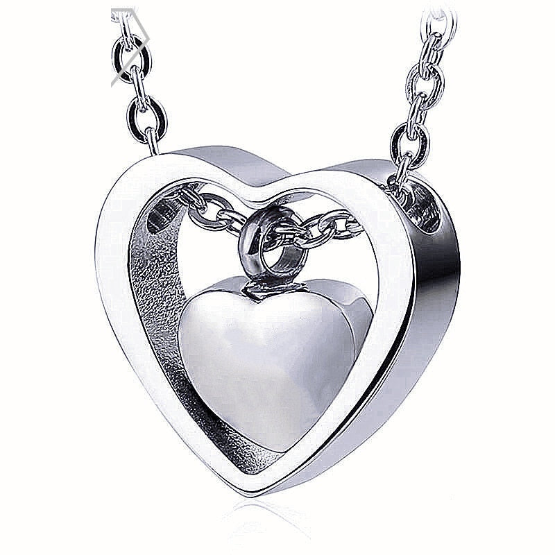 Double Heart Cremation Urn Necklace for Ashes Keepsake Jewelry Memorial Pendant Stainless Steel 4 Colors