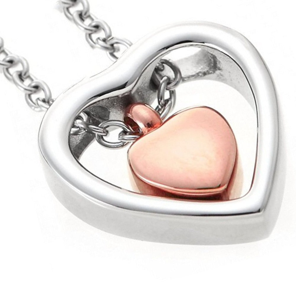 Double Heart Cremation Urn Necklace for Ashes Keepsake Jewelry Memorial Pendant Stainless Steel 4 Colors