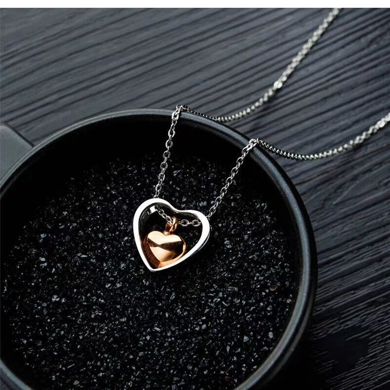 Double Heart Cremation Urn Necklace for Ashes Keepsake Jewelry Memorial Pendant Stainless Steel 4 Colors