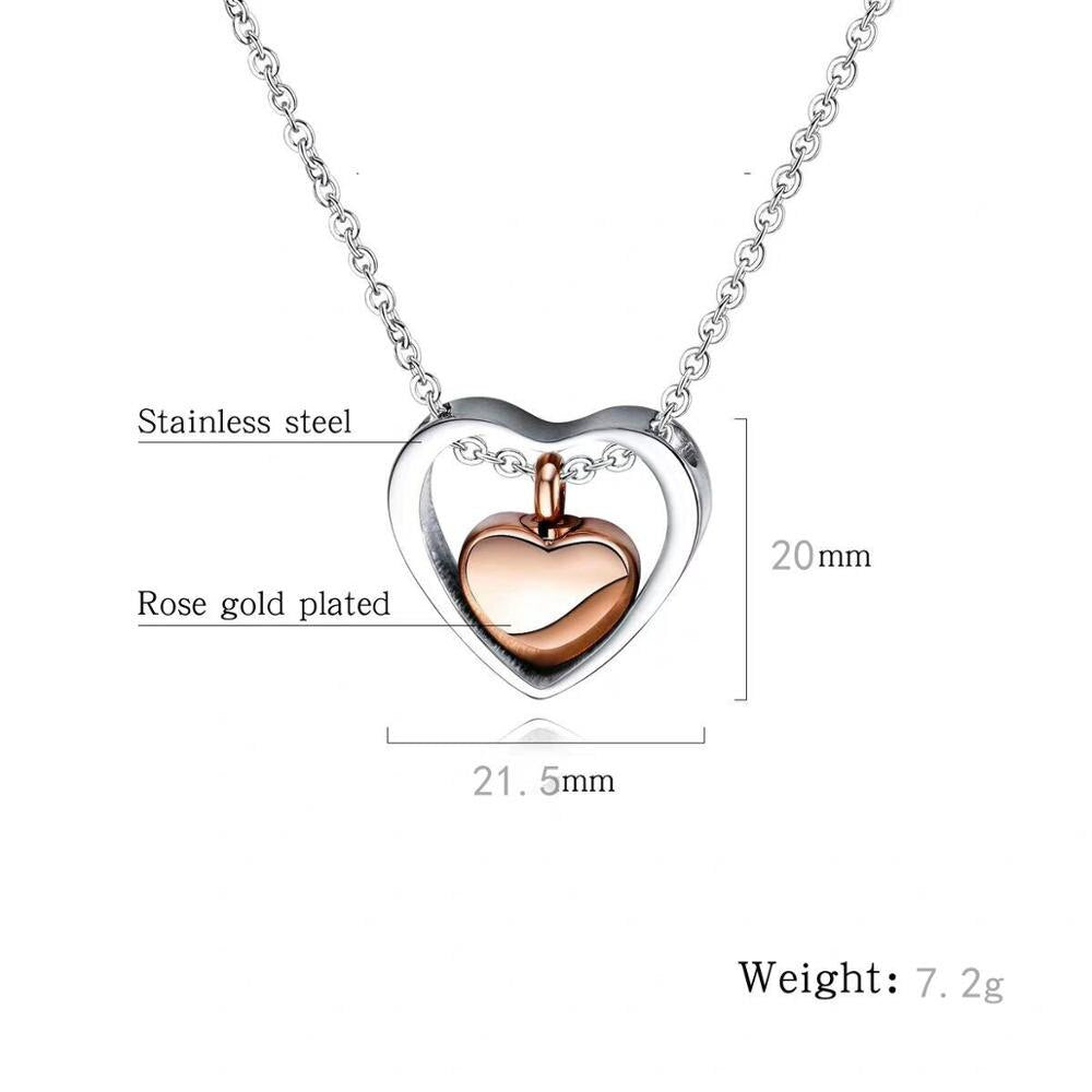 Double Heart Cremation Urn Necklace for Ashes Keepsake Jewelry Memorial Pendant Stainless Steel 4 Colors