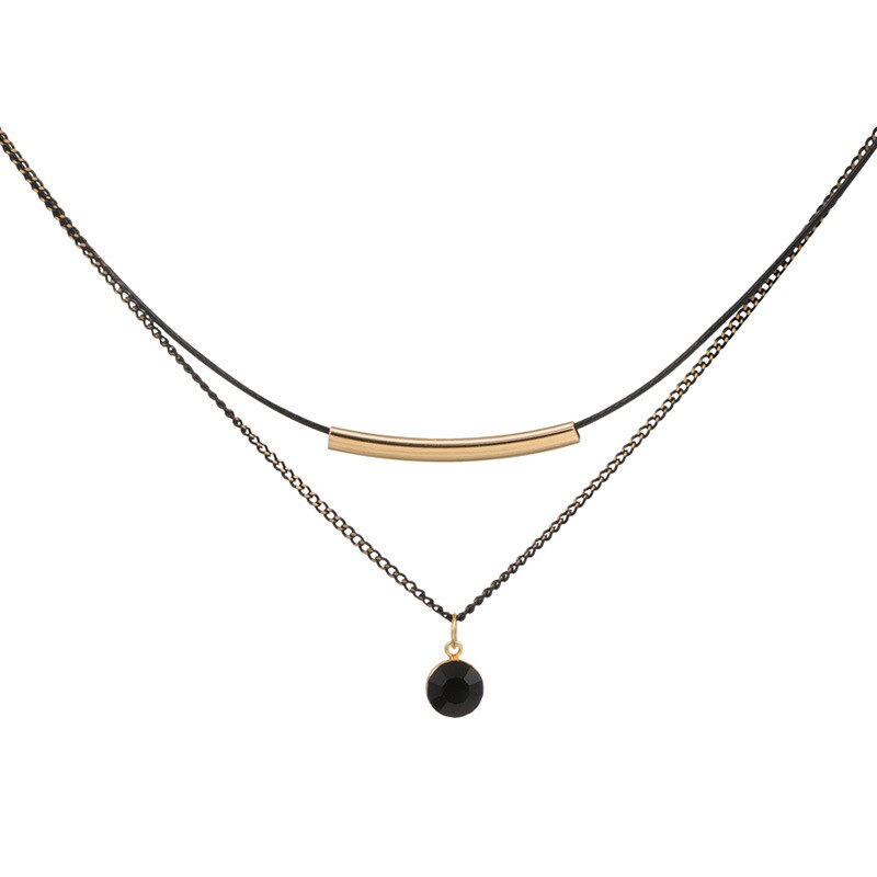 Double Layer Black Crystal Necklace Accessories For Women  Simple Statement Pride Gold Plate Jewelry Shopping Chain Gift