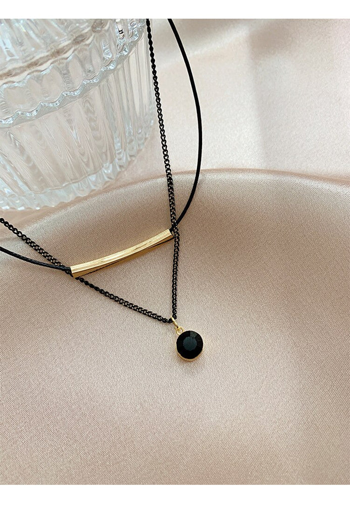 Double Layer Black Crystal Necklace Accessories For Women  Simple Statement Pride Gold Plate Jewelry Shopping Chain Gift