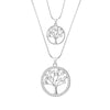 Double Layer Cyrstal Round Shape Tree Of Life Pendant Necklaces for Women Gold Silvery Snake Chain Necklace Statement Jewelry