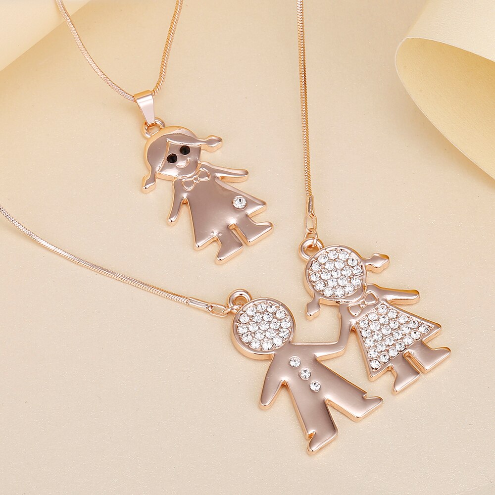 Double Layer Gold Plate Cubic Zirconia Crystal Family Necklace Gift For Women Choker Party Wedding School Jewelry New