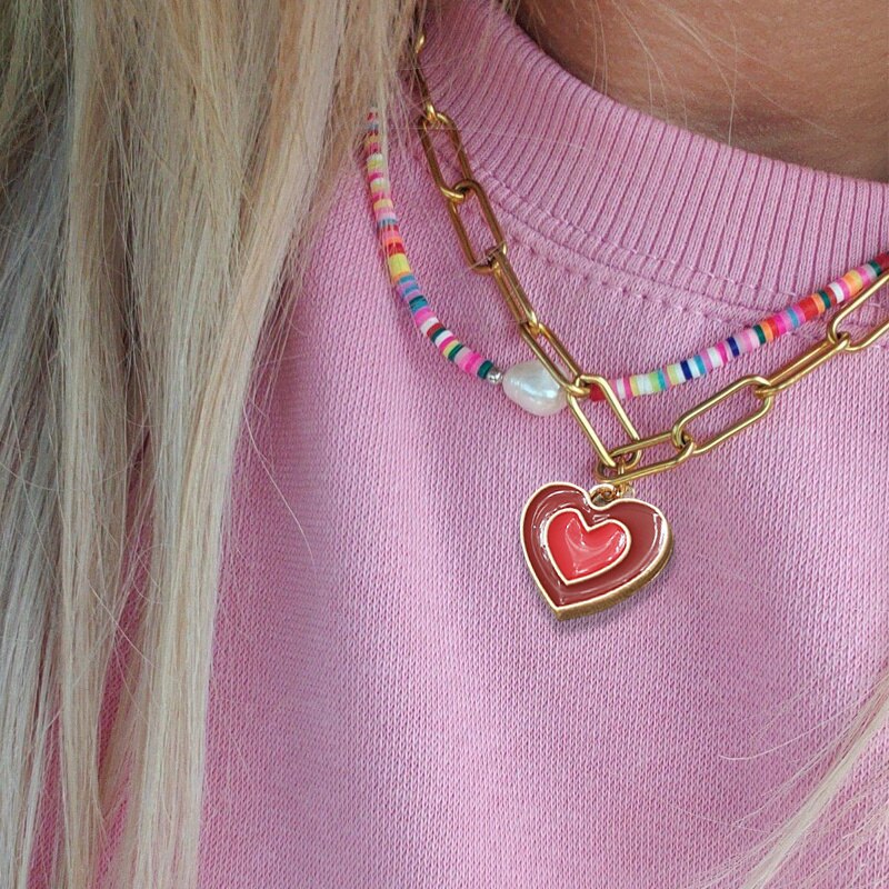 Double Layer Heart Enamel Choker Necklace For Women 2021 Colorful Necklaces Chain Koean  Jewelry Couple Jewelry