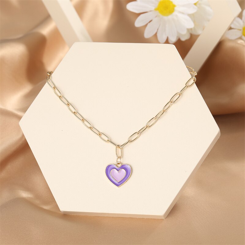 Double Layer Heart Enamel Choker Necklace For Women 2021 Colorful Necklaces Chain Koean  Jewelry Couple Jewelry