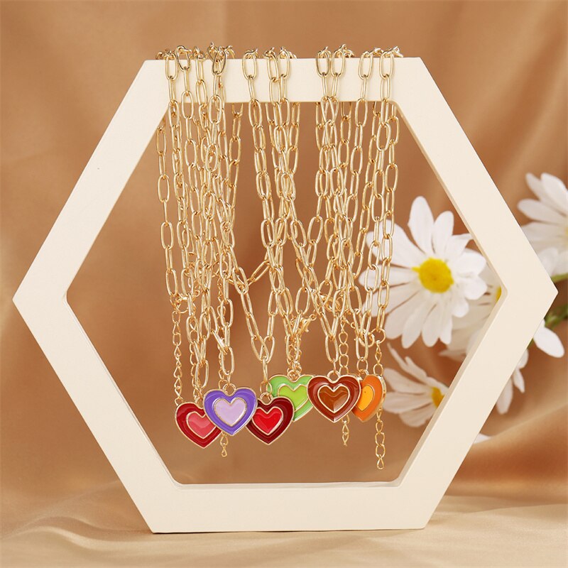 Double Layer Heart Enamel Choker Necklace For Women 2021 Colorful Necklaces Chain Koean  Jewelry Couple Jewelry