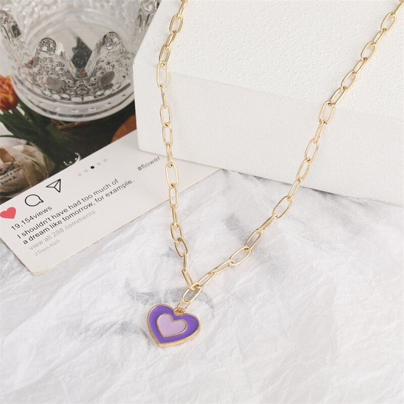 Double Layer Heart Enamel Choker Necklace For Women 2021 Colorful Necklaces Chain Koean  Jewelry Couple Jewelry