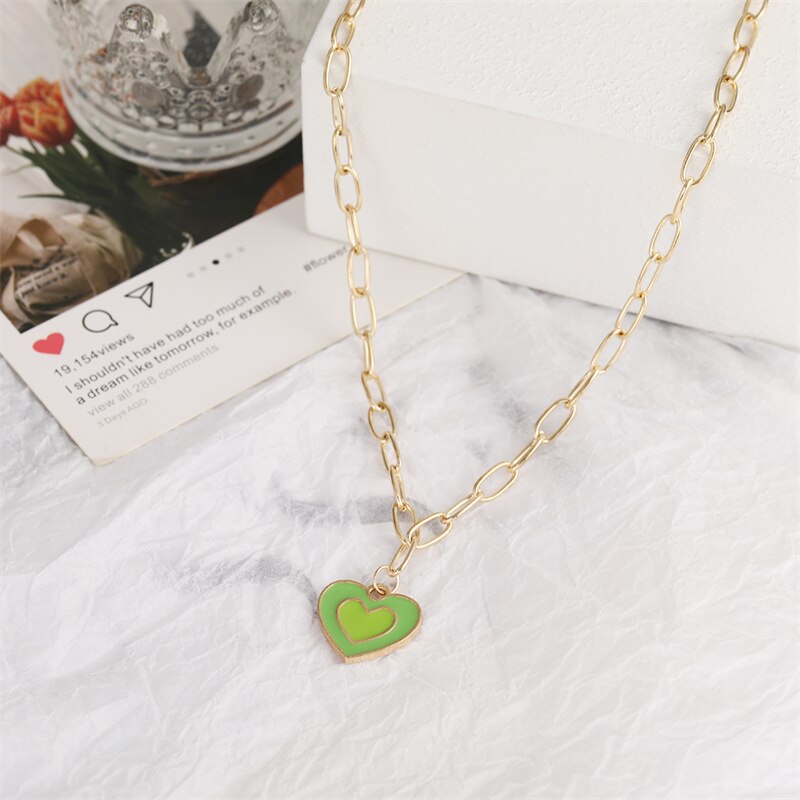 Double Layer Heart Enamel Choker Necklace For Women 2021 Colorful Necklaces Chain Koean  Jewelry Couple Jewelry
