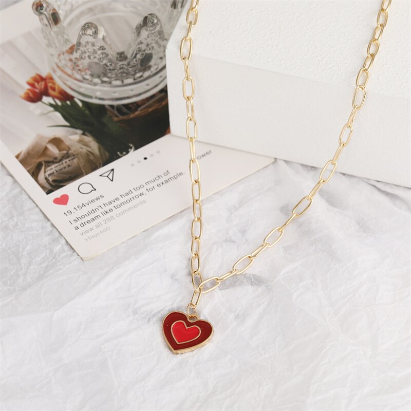 Double Layer Heart Enamel Choker Necklace For Women 2021 Colorful Necklaces Chain Koean  Jewelry Couple Jewelry
