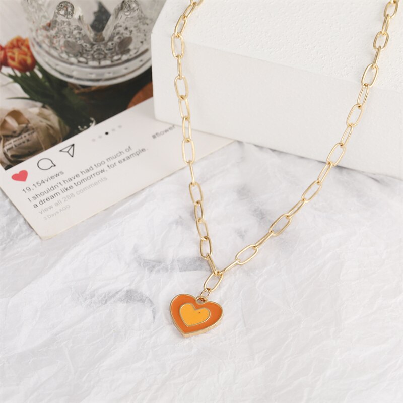 Double Layer Heart Enamel Choker Necklace For Women 2021 Colorful Necklaces Chain Koean  Jewelry Couple Jewelry