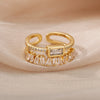 Double Layer Irregular Zircon Rings For Women Open Stainless Steel Green Crystal Finger Ring Boho Jewelry Valentines Day Gift