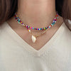 Double Layer Shell Pendant Necklace For Women Girls Bohemian Colorful Bead Choker Boho Beach Jewelry Collares Feminino