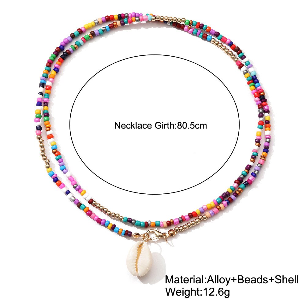 Double Layer Shell Pendant Necklace For Women Girls Bohemian Colorful Bead Choker Boho Beach Jewelry Collares Feminino