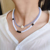 Double Layer Soft Ceramic Crystal Beads Stacking Women's Necklace, Female Bohemian Hand-beaded Neck Female Choker Jewelry