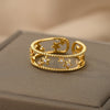Double Layer Zircon Star Rings for Women Stainless Steel Open Adjustable Stars Couple Ring CZ Wedding Aesthetic Jewerly anillos