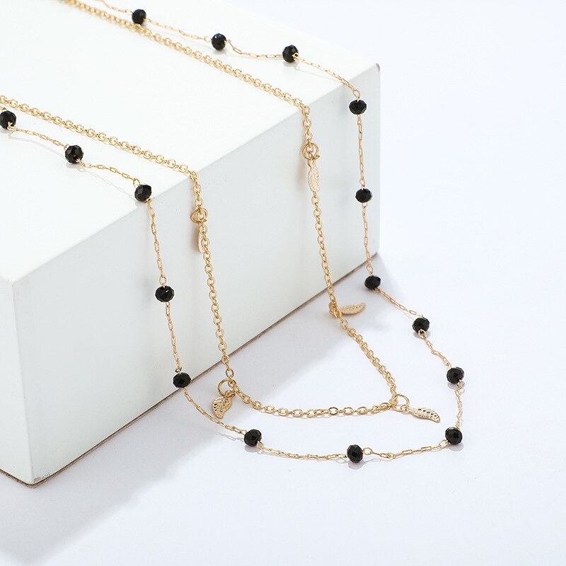 Double Layered Necklace Women Tassel Charm Choker Necklace Black Beads Bohemian Necklace Metal Gold Color Party Birthday Gift Fe