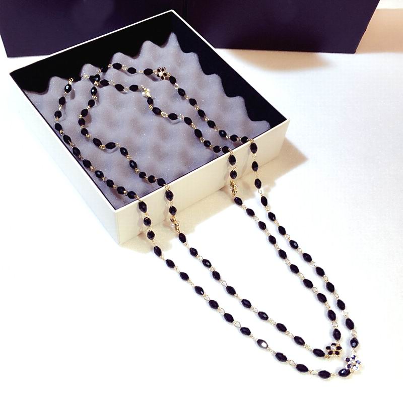 Double Layers Black Crystal Beads Long Necklace Women Bijoux New Fashion Jewelry Fine Gifts For Mother