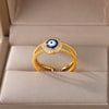 Double Layers Evil Eye Rings for Women Open Stainless Steel Blue Zircon Ring Lucky Turkish Wedding Jewelry Christmas Gifts
