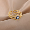 Double Layers Evil Eye Rings for Women Open Stainless Steel Blue Zircon Ring Lucky Turkish Wedding Jewelry Christmas Gifts