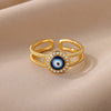 Double Layers Evil Eye Rings for Women Open Stainless Steel Blue Zircon Ring Lucky Turkish Wedding Jewelry Christmas Gifts