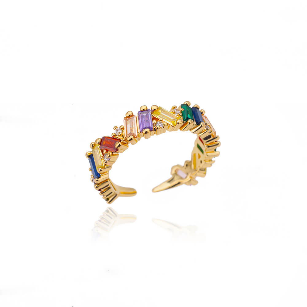 Double Layers Rainbow Zircon Rings for Women Open Adjustable Stainless Steel Gold Color Ring 2023 Wedding Aesthetic Jewerly