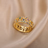 Double Layers Rainbow Zircon Rings for Women Open Adjustable Stainless Steel Gold Color Ring 2023 Wedding Aesthetic Jewerly