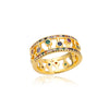 Double Layers Rainbow Zircon Rings for Women Open Adjustable Stainless Steel Gold Color Ring 2023 Wedding Aesthetic Jewerly