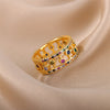 Double Layers Rainbow Zircon Rings for Women Open Adjustable Stainless Steel Gold Color Ring 2023 Wedding Aesthetic Jewerly