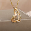 Double Love Heart Pendant Necklace For Women Stainless Steel Gold  Color Necklaces Couple Jewelry Valentines Day Gift