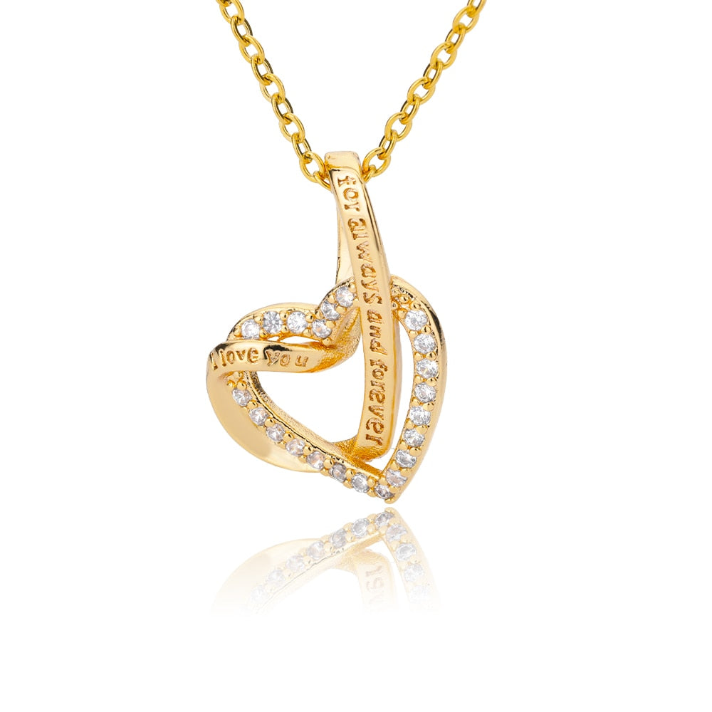 Double Love Heart Pendant Necklace For Women Stainless Steel Gold  Color Necklaces Couple Jewelry Valentines Day Gift