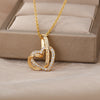 Double Love Heart Pendant Necklace For Women Stainless Steel Gold  Color Necklaces Couple Jewelry Valentines Day Gift