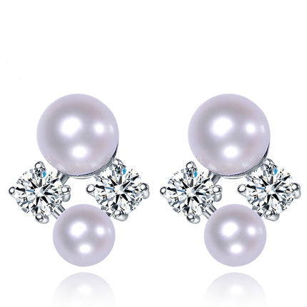 Double natural pearl stud earrings, 925 sterling silver trendy jewelry 2 colors for choose WP-02