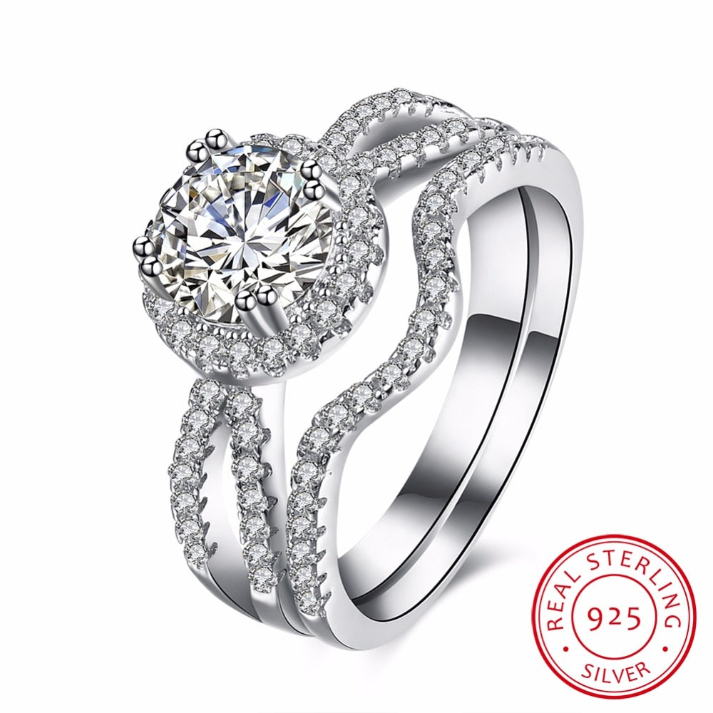Double Rings For Women 925 Sterling Silver Engagement Crystal Ring Elegant Womens Rings Jewelry Zirconia Silver Bague Femme