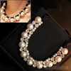 Double Row  Adjustable Ribbon Chain Diamante Choker  Pearl Necklace for women 091Z