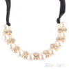 Double Row  Adjustable Ribbon Chain Diamante Choker  Pearl Necklace for women 091Z