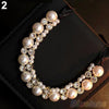 Double Row  Adjustable Ribbon Chain Diamante Choker  Pearl Necklace for women 091Z