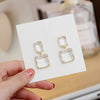 Double Square Earrings For Women  Transparent Glass Crystal Gold Silvery Needle Eardrop Korean Design Jewelry