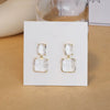 Double Square Earrings For Women  Transparent Glass Crystal Gold Silvery Needle Eardrop Korean Design Jewelry