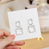 Double Square Earrings For Women  Transparent Glass Crystal Gold Silvery Needle Eardrop Korean Design Jewelry