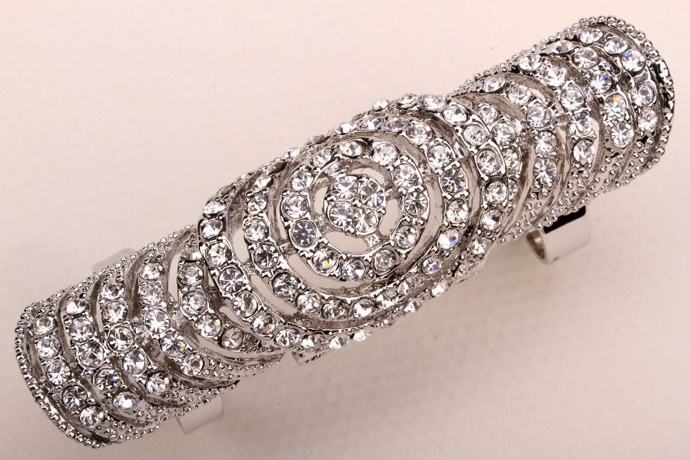 Double full finger knuckle armor long ring for women antique silver gold color W crystal punk jewelry   drops RM08