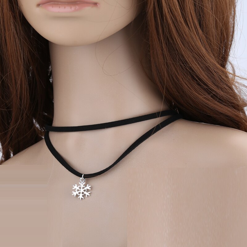Double layer Collar Choker Necklace Women Vintage snowflake pendant necklaces Jewelry Gift xuben sale
