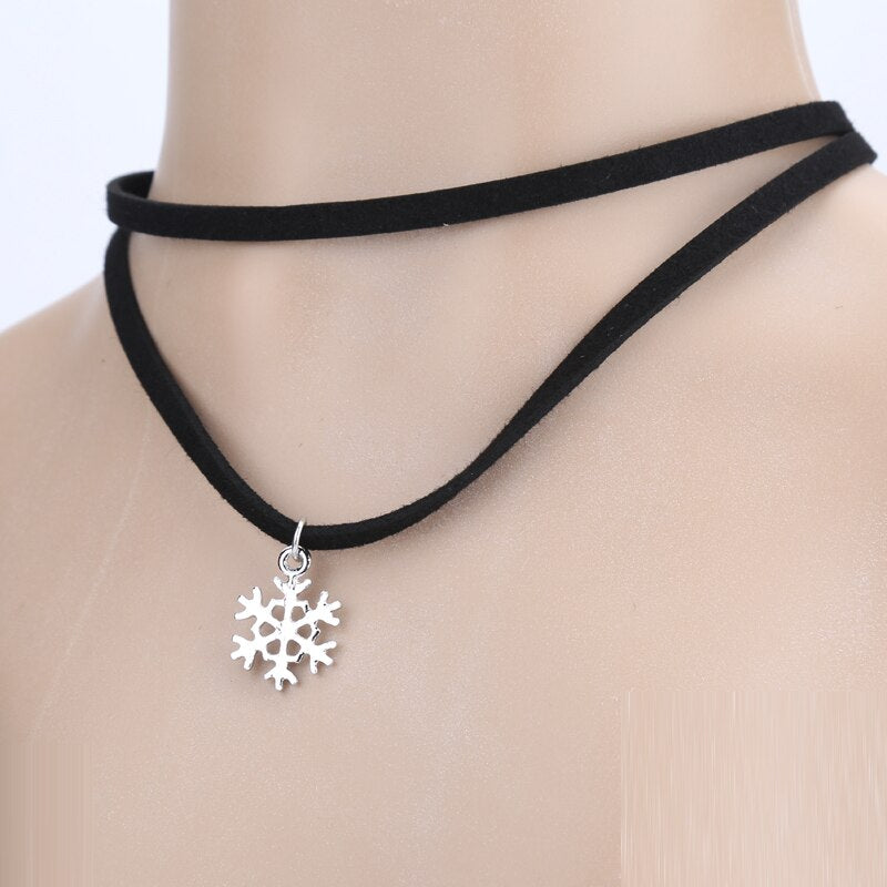 Double layer Collar Choker Necklace Women Vintage snowflake pendant necklaces Jewelry Gift xuben sale