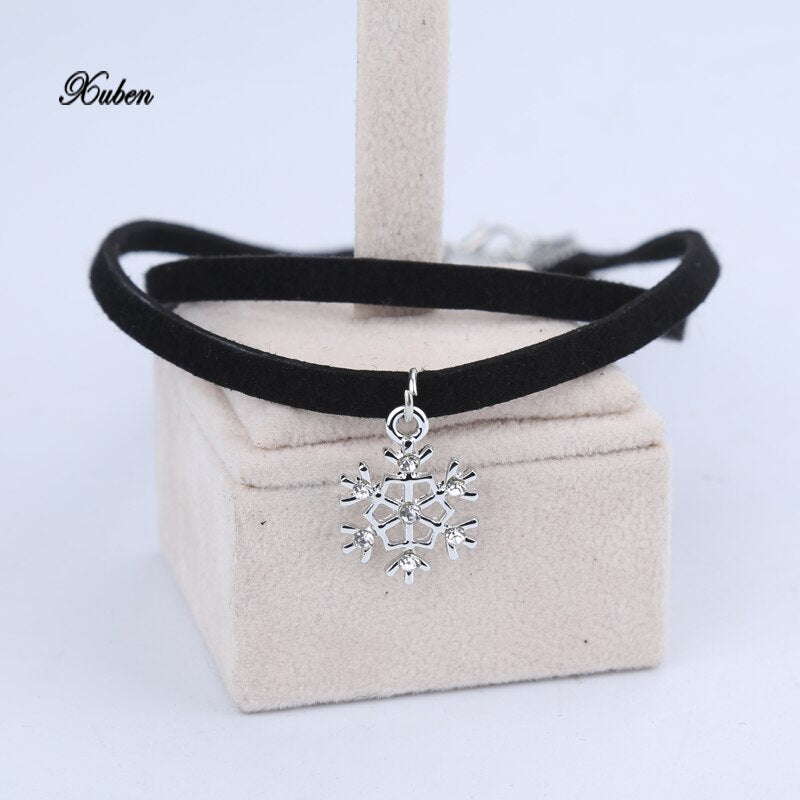 Double layer Collar Choker Necklace Women Vintage snowflake pendant necklaces Jewelry Gift xuben sale