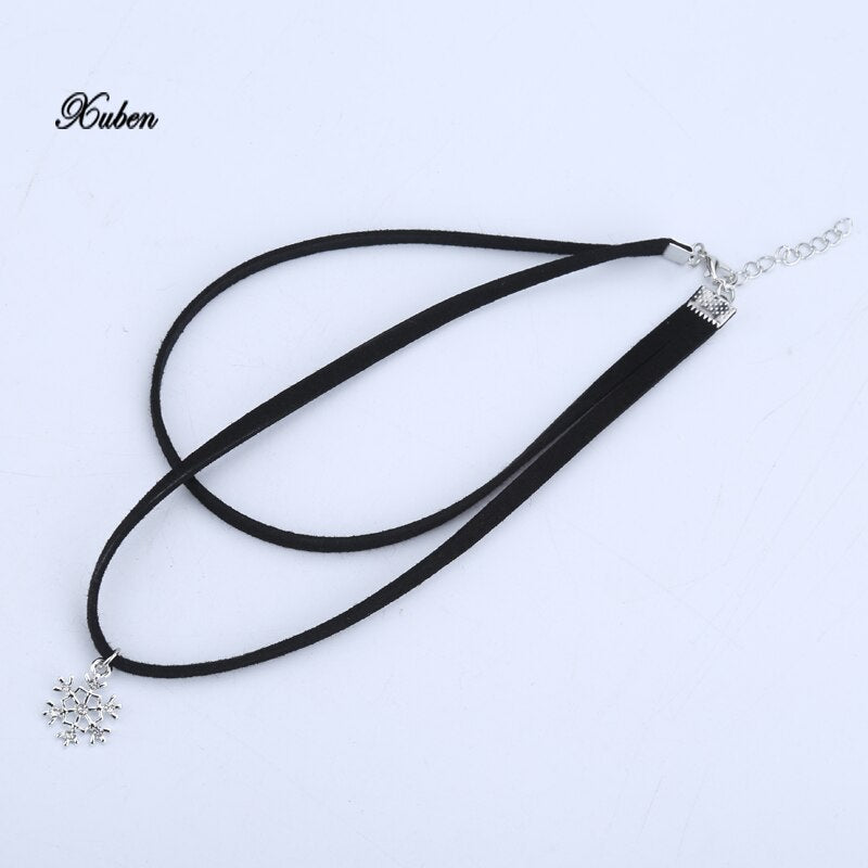Double layer Collar Choker Necklace Women Vintage snowflake pendant necklaces Jewelry Gift xuben sale