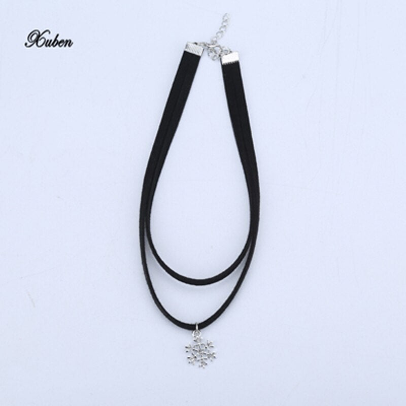 Double layer Collar Choker Necklace Women Vintage snowflake pendant necklaces Jewelry Gift xuben sale