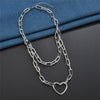 Double layer Heart Round Lock Chain necklace punk Sweater Long chain neck pendant necklace women gothic jewelry