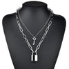 Double layer Heart Round Lock Chain necklace punk Sweater Long chain neck pendant necklace women gothic jewelry