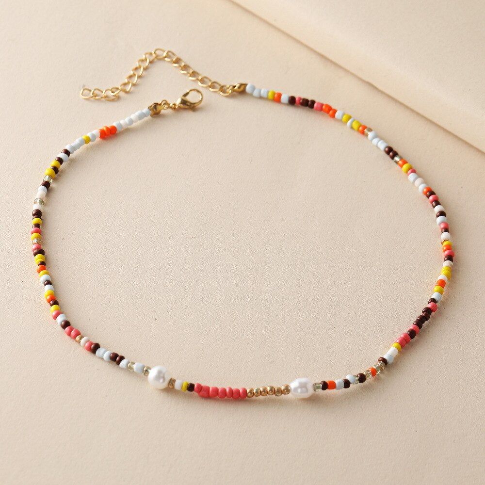 Dragon Color Rice Bead Necklace Necklace Source Creative Color Beaded Pearl Lock Hoop Chain