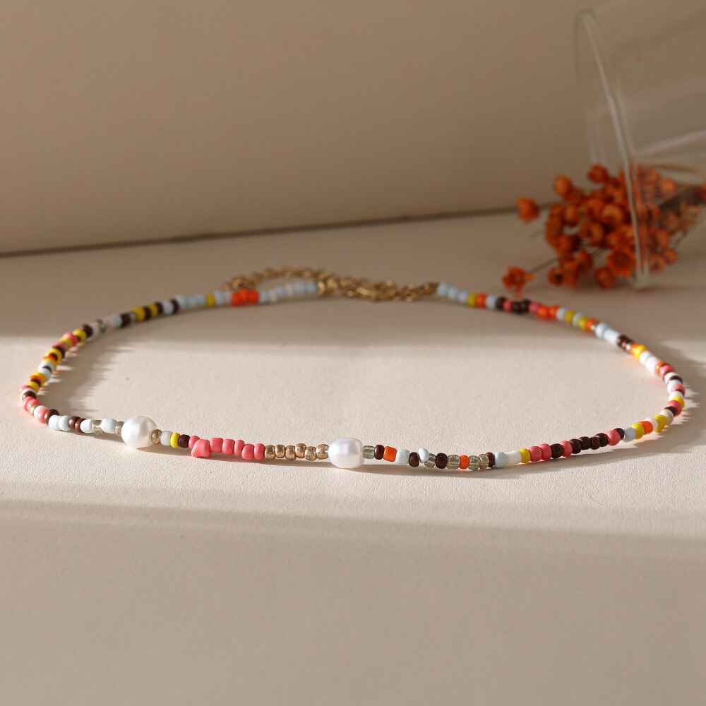 Dragon Color Rice Bead Necklace Necklace Source Creative Color Beaded Pearl Lock Hoop Chain